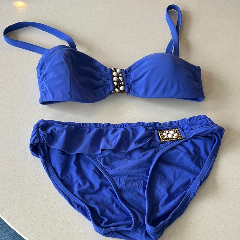 Badgley Mischka Royal Blue Bikini with Embellished Accents